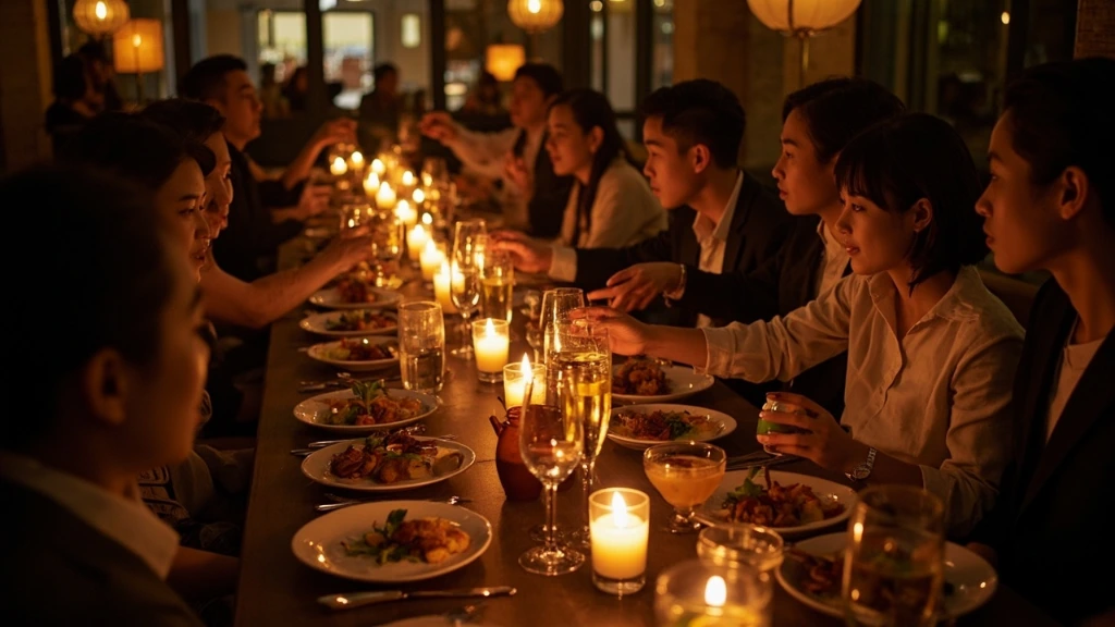 A candlelit banquet table inside the Cha Can Ting private dining room